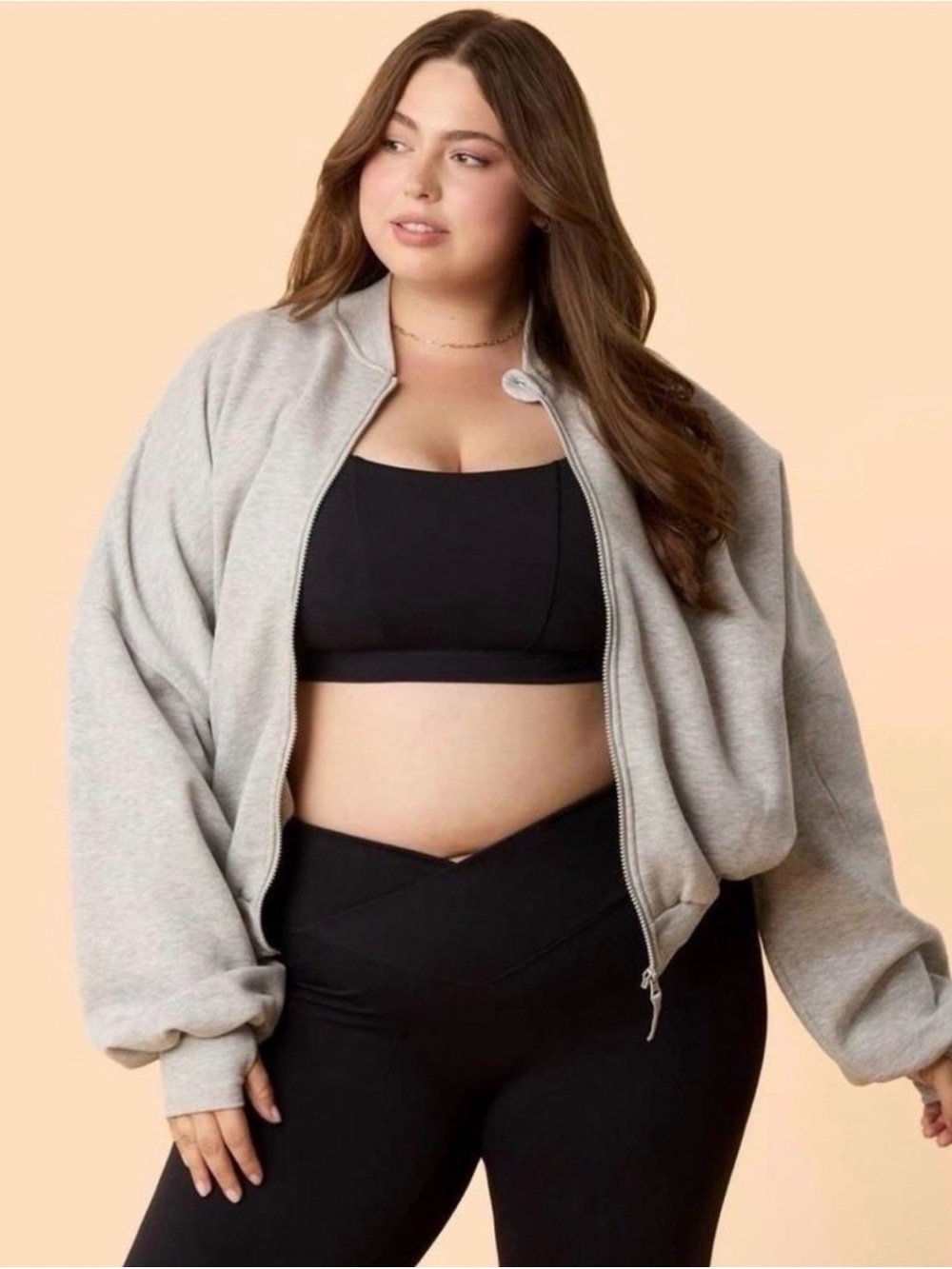 Blogilates Women's Marshmallow Bomber Jacket Heather Gray Plus Size 3X